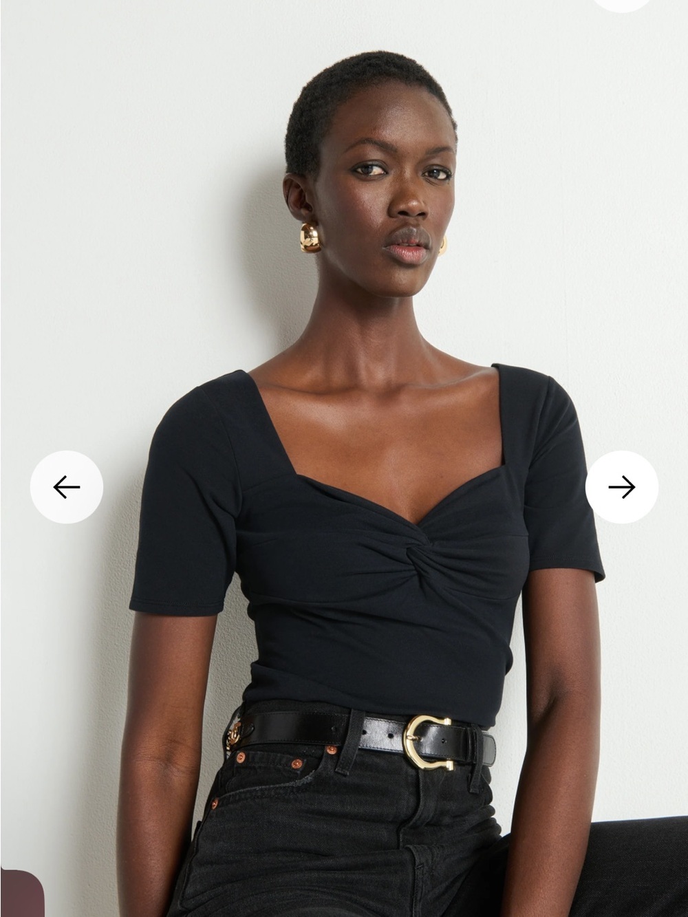 NWT Nation LTD Lana Twisted Black Twist-Front Square Neck Short Sleeve Top